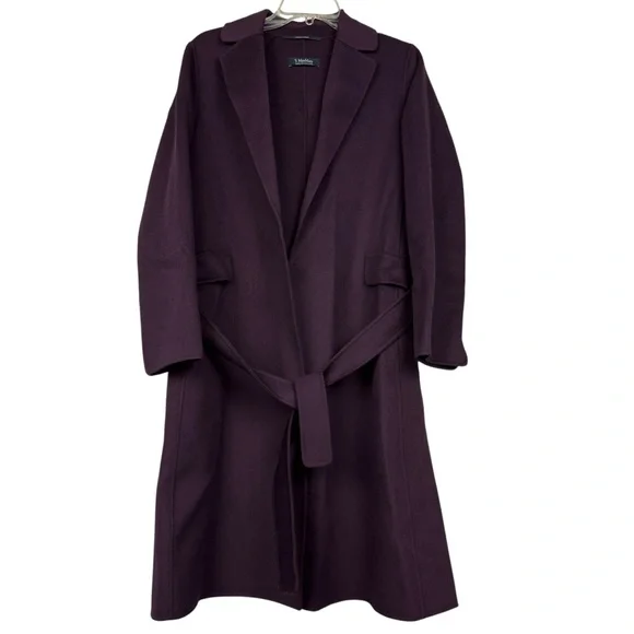 MaxMara ‘S Wool Eggplant Dark Purple Belted Wrap Long Coat - Picture 2 of 7